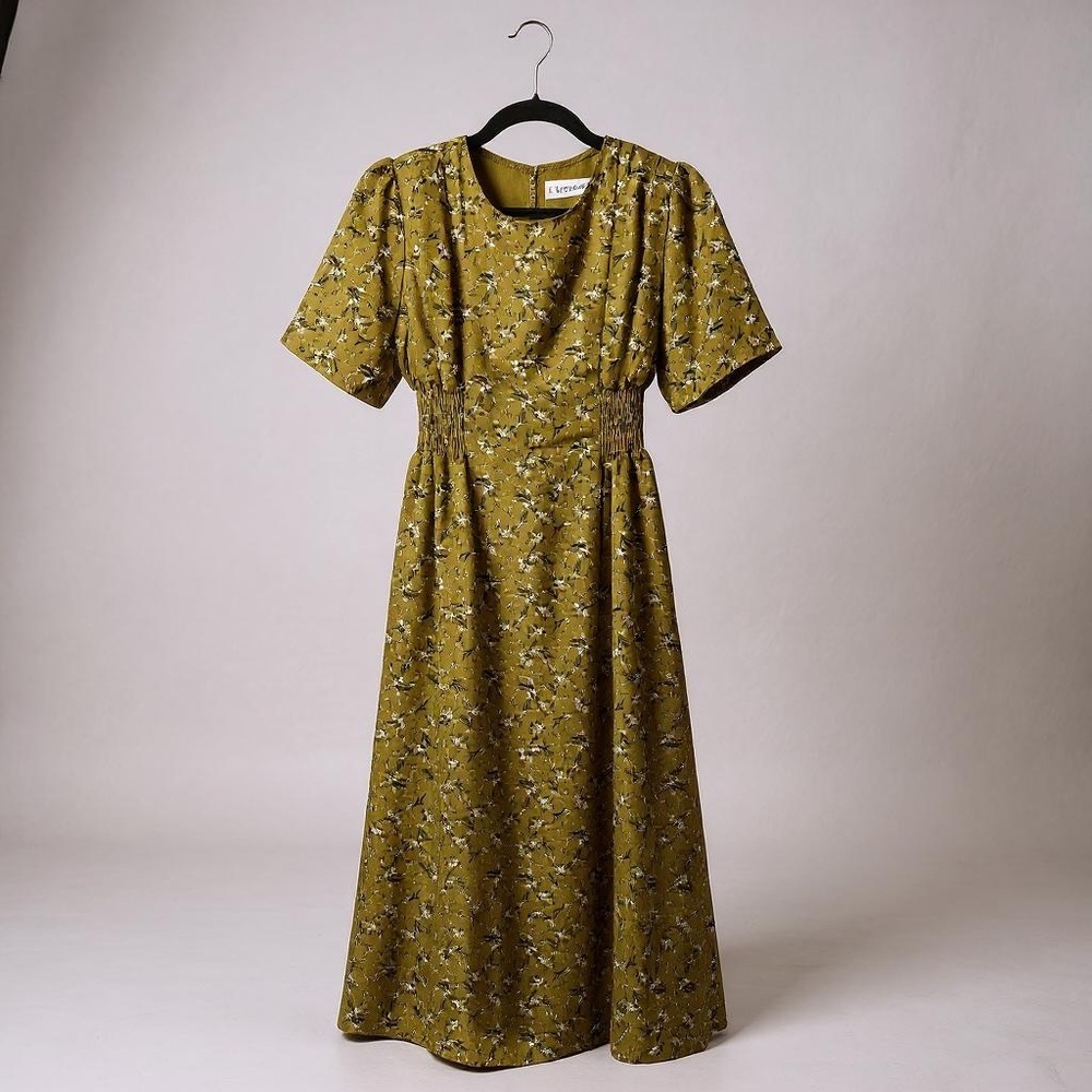 [WOMEN] JAPAN Lace Ladies Floral Ankle Dress | Olive Mustard | Warm Tone